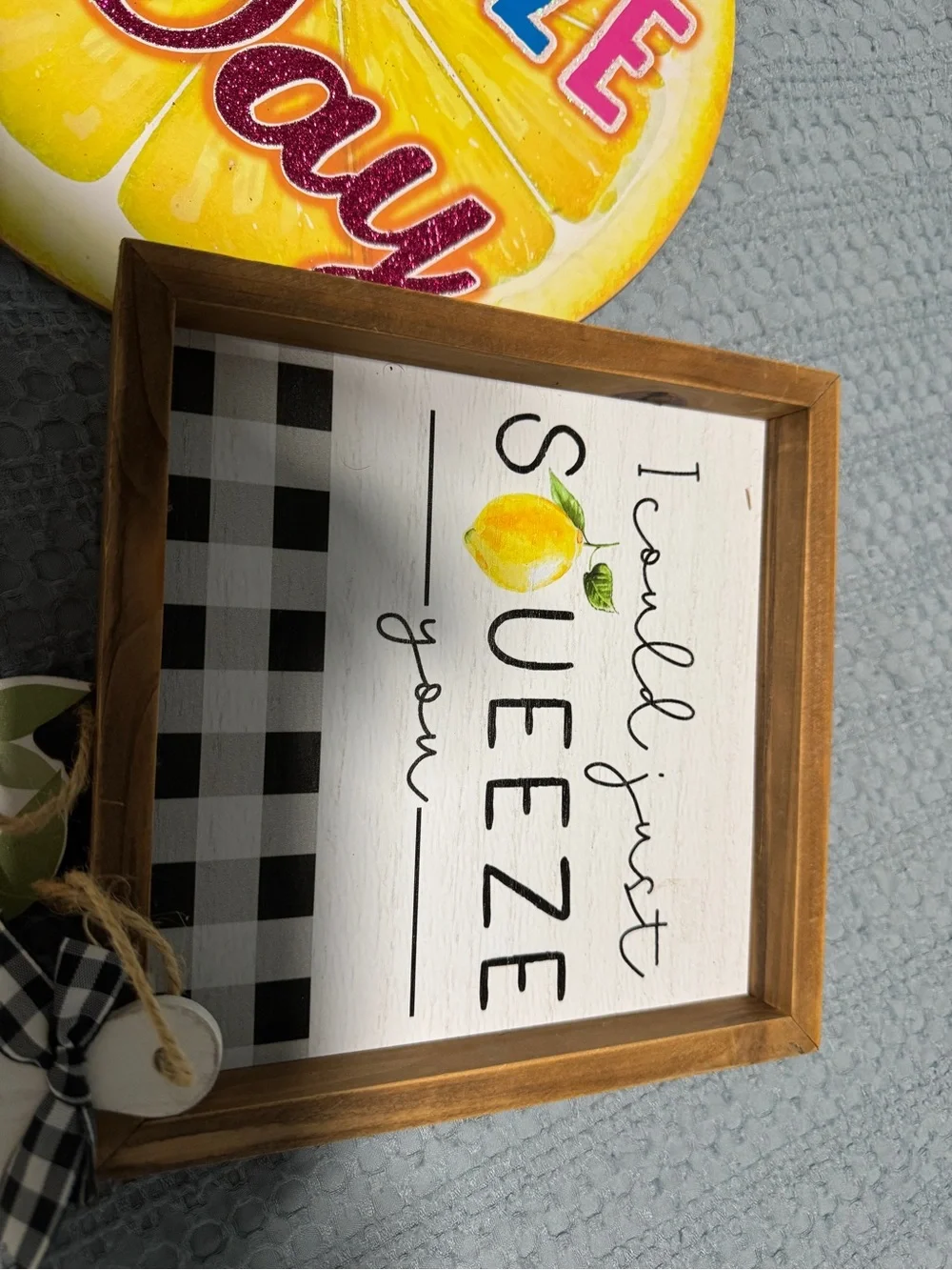 Wood Frame Lemon Squeeze Wall Sign - White and Yellow